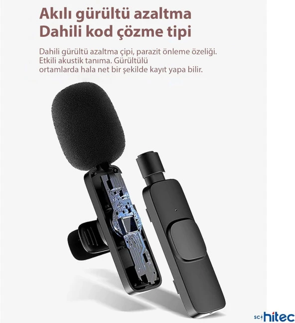 Type C Uyumlu Kablosuz Yaka Mikrofonu 2'Li Mini Youtube Tiktok Canlı Yayın Kayıt Mikrofonu - 3