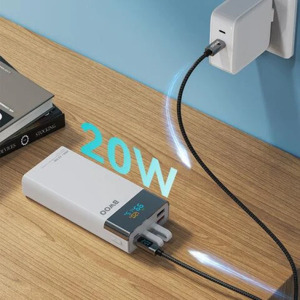 20000 mAh Göstergeli Taşınabilir Hızlı Şarj Cihazı Dahili Type-C Ve Lightning Kablolu - 3