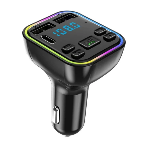 Araç Fm Transmitter Bluetooth Usb Mp3 Sd Kart Çakmaklık Girişli 7 Renk Led Işıklı Araç Kiti
