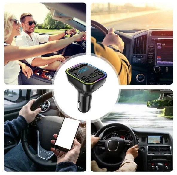 Araç Fm Transmitter Bluetooth Usb Mp3 Sd Kart Çakmaklık Girişli 7 Renk Led Işıklı Araç Kiti - 3