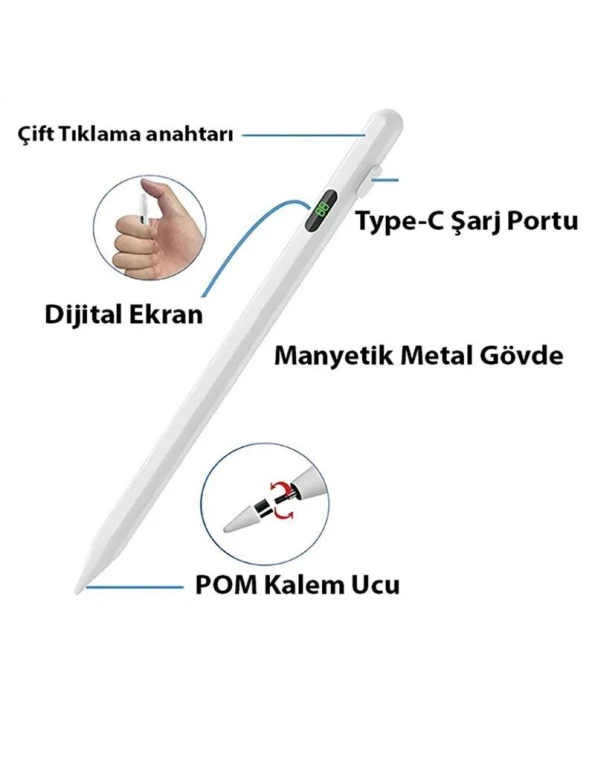 Dijital Göstergeli Universal Kapasitif Stylus Windows Android Ios Tablet Uyumlu Dokunmatik Kalem - 4