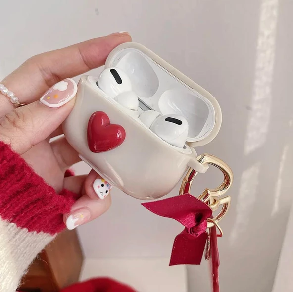 3.Nesil Uyumlu Kalp Desenli Kahverengi Airpods Kulaklık Kılıfı - 5