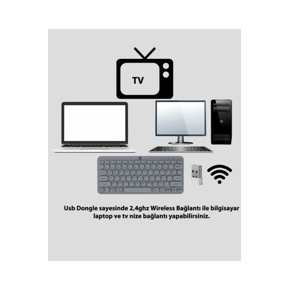 Blueforce Bt-k95 2,4Ghz Wireless + Bluetooth Kablosuz Klavye Gri Çift Modlu - 2