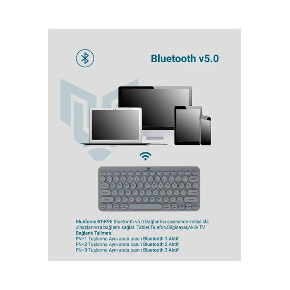 Blueforce Bt-k95 2,4Ghz Wireless + Bluetooth Kablosuz Klavye Gri Çift Modlu - 4