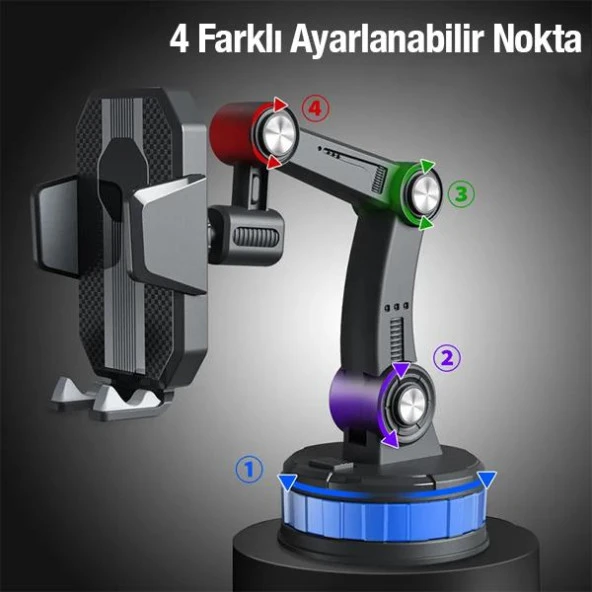 Coofbe Süper Vantuzlu Teleskopic Ayarlanabilir Ön Cam Araç Tutucu Torpido Üstü Araç Telefon Tutucu - 5