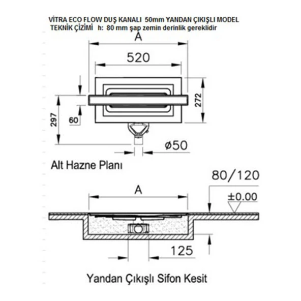 59980478000-Vitra Eco-Flow DK100 50cm Duş Kanalı - Yandan S H:60 Çıkışlı - Krom - Resim 2