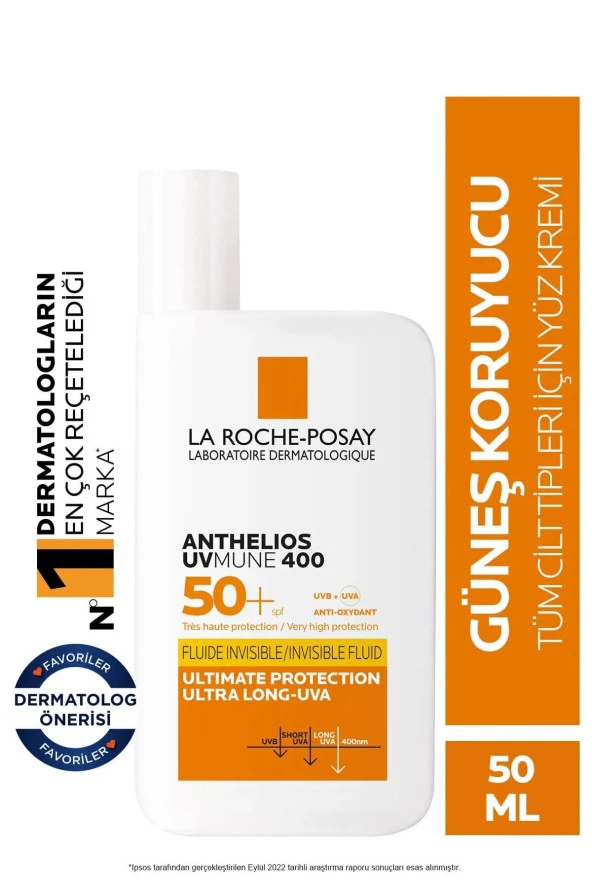 LA ROCHE POSAY Anthelios Uvmune Fluid Spf 50 Tüm Ciltler Için Yüksek Korumalı Yüz Güneş Kremi 30162662