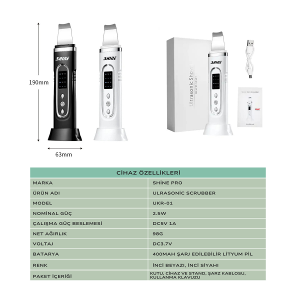 Profesyonel Skin Scrubber - Yüz Temizleyici - Cilt Bakım - Akne - Siyah Nokta -ultrasonik Spatula-Siyah - 4