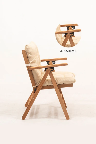 Meya Dekor Minderli Loretta Masa Sandalye Seti 2+1 Ahşap Bahçe Balkon Teras Katlanır Set 60x80 Masa - 5