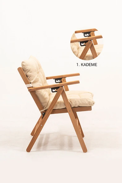 Meya Dekor Minderli Loretta Masa Sandalye Seti 2+1 Ahşap Bahçe Balkon Teras Katlanır Set 60x60 Masa - 3