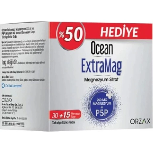 Orzax Ocean Extramag Magnezyum Sitrat Efervesan 30 Saşe + 15 Şase - %50 Hediye