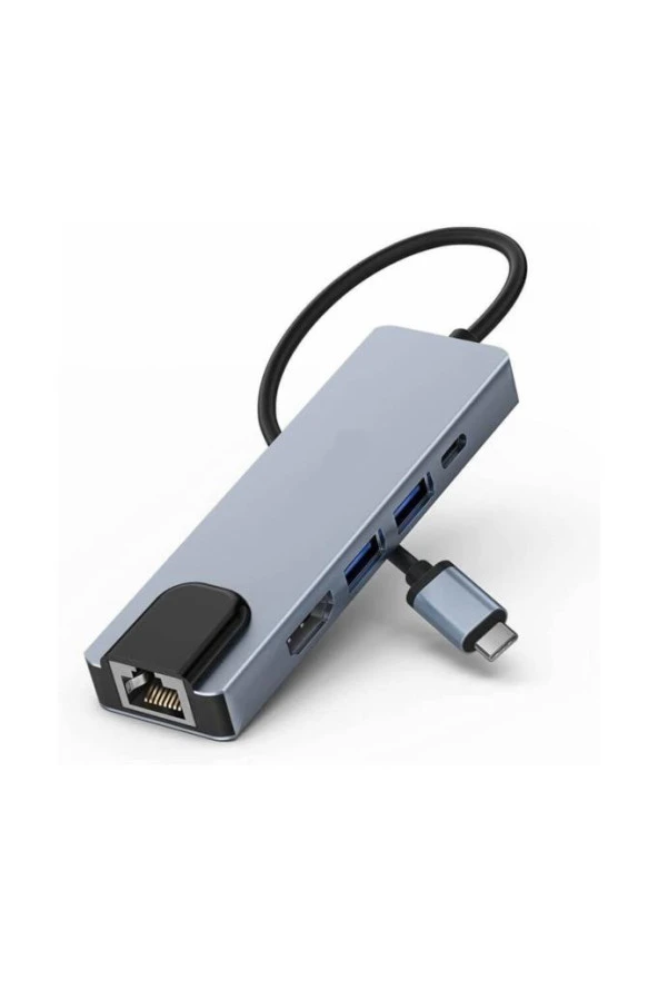 Usb 3.1 Type C To Hdmi (MHL) 2x Usb 3.0 Rj45 Gigabit Ethernet Dönüştürücü  Çevirici Adaptör 5 In 1