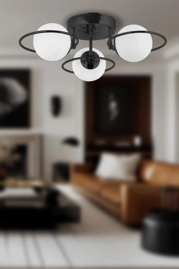 Eray Aydınlatma 3 lü Opal Camlı Siyah Avize - 2