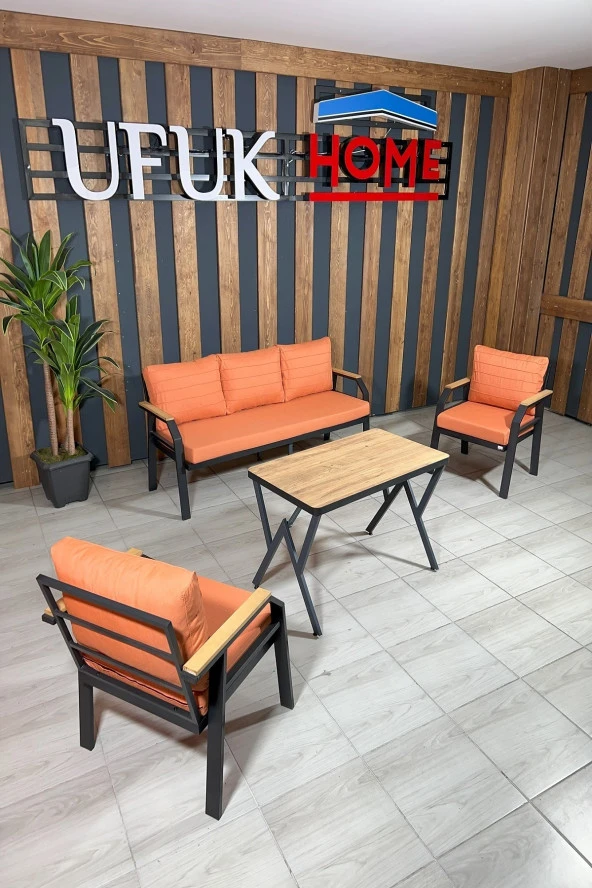 UFUK HOME Turuncu Kavacık 3+1+1+Masalı Bahçe Mobilyası, Balkon Çay Seti, Bahçe Koltuk Takımı