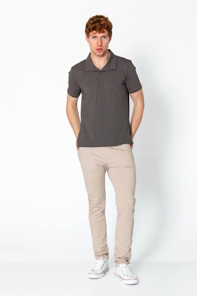 Erkek Regular Fit Salaş Düğmeli Polo Yaka Kırışmaz T-Shirt - 8