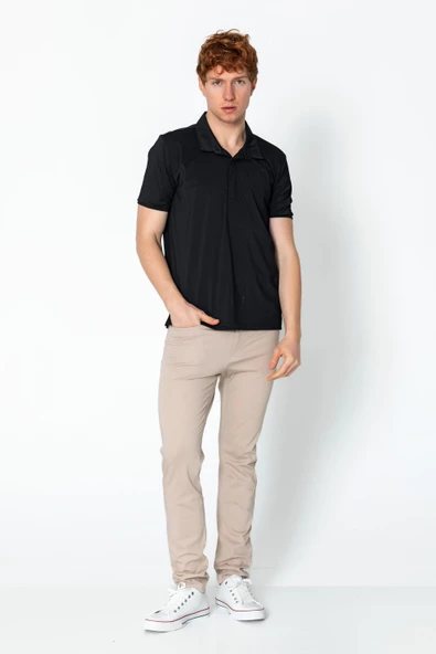 Erkek Regular Fit Salaş Düğmeli Polo Yaka Kırışmaz T-Shirt - 3