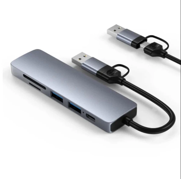 Type C Usb To 2 X Usb 2.0 1 X Usb 3.0 Sd/Tf 5 Port Çevirici Çoklayıcı Dönüştürücü Adaptör