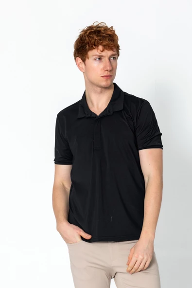 Erkek Regular Fit Salaş Düğmeli Polo Yaka Kırışmaz T-Shirt - 2