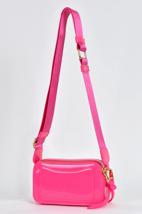 Elatae Kadın Kolon Omuz Askılı Silikon Çapraz Çanta Pembe 26398 - Resim 5