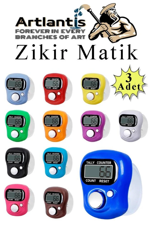Zikir Matik 3 Adet Hediyelik Dua Tespihat Sayacı Tesbih Pilli Lcd Ekranlı Parmak Yüzük Zikir Matik