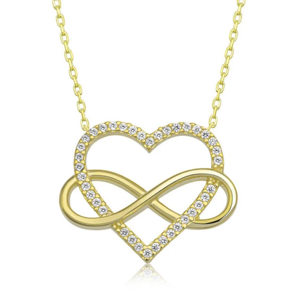 Gümüş Gold Kalpli Sonsuzluk Kadın Kolye SL5621