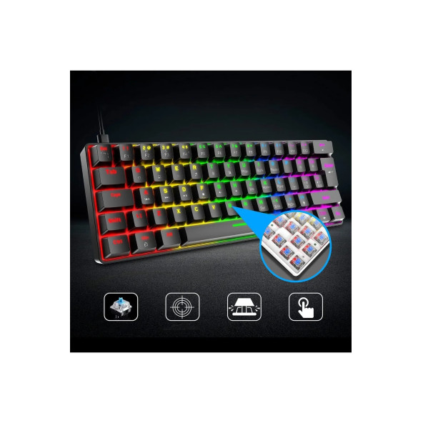 SOMIC T60 Siyah Red Switch Rgb Klavye Mekanik 62 Tuş 18 Ayarlanabilir Led - 2