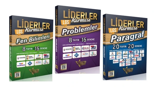 LİDERLER KARMASI LGS FEN BİLİMLERİ + PROBLEMLER + PARAGRAF DENEMELERİ (3 KİTAP)