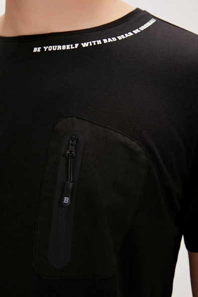 Bad Bear Larry Baskılı Erkek Tişört 24.01.07.018 Siyah - Resim 4