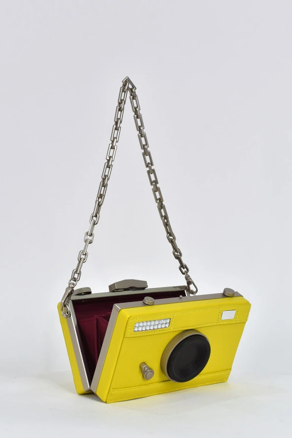 Elatae Kadın Omuz Askılı Kamera Detaylı El Çantası Sarı 17573 - 6