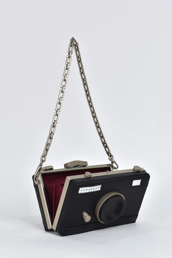 Elatae Kadın Omuz Askılı Kamera Detaylı El Çantası Siyah 17573 - 6