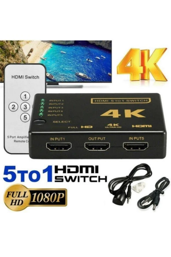 Hdmi Çoklayıcı 5 Port 4k Ultra Hd Destekli Kumandalı Switch Çoklu Cihaz Tek Ekran Uydu Bağlantısı