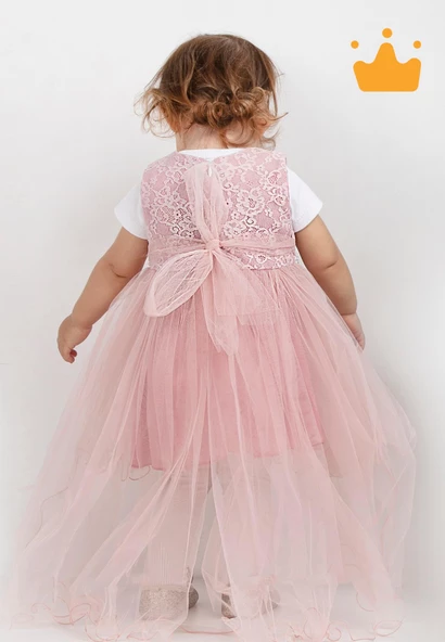 Minimony 6-24 Ay Kolsuz Tül Kuyruklu Kız Bebek Çocuk Bayramlık Abiye Gelinlik Elbise Takım 1030 - 8