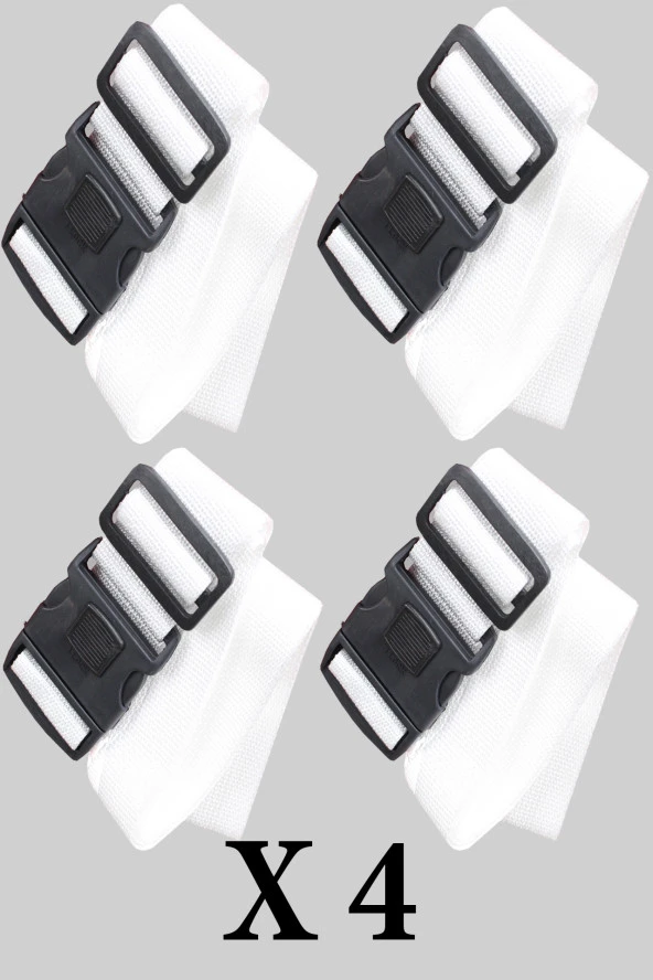 Metr'o Polo Valiz Bavul Çanta Emniyet Kemeri-Beyaz, Kilitli, 4 Adet