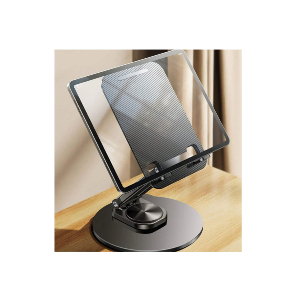 QASUL Masaüstü Döner Tasarımlı Yükseltici Alüminyum Tabanlı Siyah Telefon Tablet Tutucu - 2