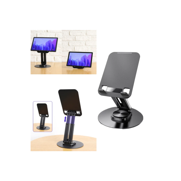 QASUL Masaüstü Döner Tasarımlı Yükseltici Alüminyum Tabanlı Siyah Telefon Tablet Tutucu - 4