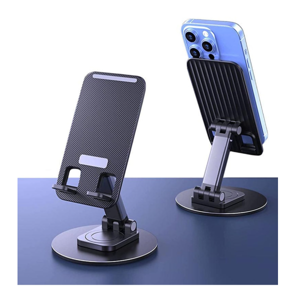 QASUL Masaüstü Döner Tasarımlı Yükseltici Alüminyum Tabanlı Siyah Telefon Tablet Tutucu - 5