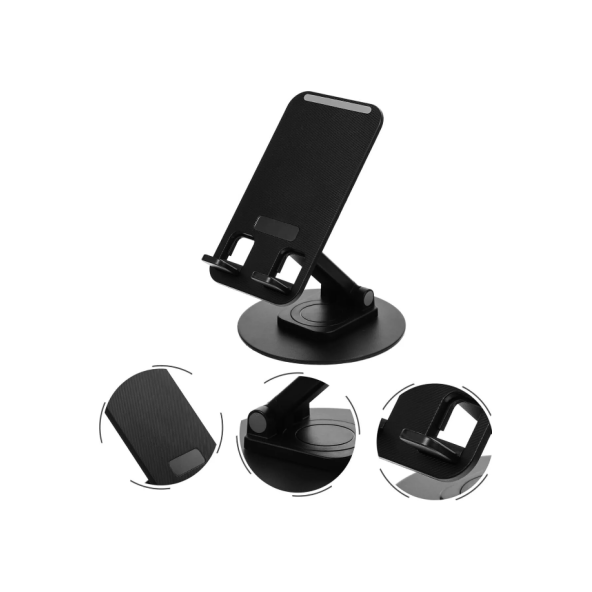QASUL Masaüstü Döner Tasarımlı Yükseltici Alüminyum Tabanlı Siyah Telefon Tablet Tutucu - 6