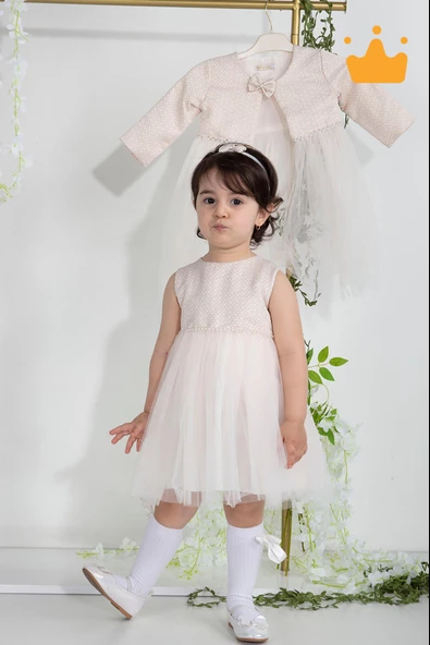 Minimony 6-24 Ay Mine Desen Ceketli Kız Bebek Çocuk Bayramlık Abiye Gelinlik Elbise Takım 1013 - 6