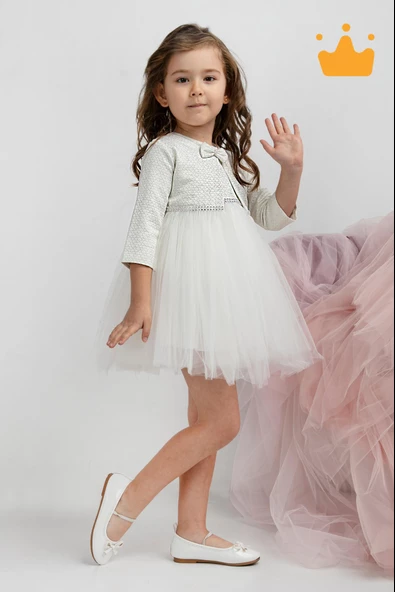 Minimony 6-24 Ay Mine Desen Ceketli Kız Bebek Çocuk Bayramlık Abiye Gelinlik Elbise Takım 1013 - 3