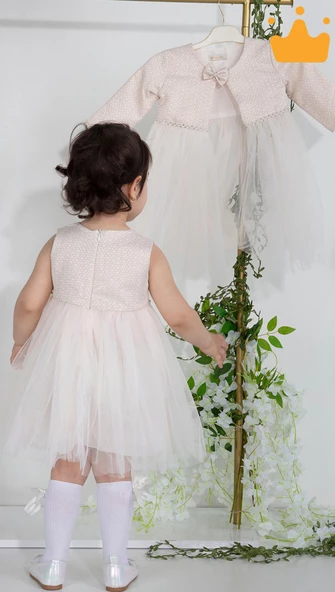 Minimony 6-24 Ay Mine Desen Ceketli Kız Bebek Çocuk Bayramlık Abiye Gelinlik Elbise Takım 1013 - 8