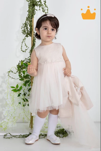 Minimony 6-24 Ay Mine Desen Ceketli Kız Bebek Çocuk Bayramlık Abiye Gelinlik Elbise Takım 1013 - 5