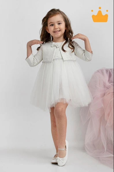 Minimony 6-24 Ay Mine Desen Ceketli Kız Bebek Çocuk Bayramlık Abiye Gelinlik Elbise Takım 1013 - 4