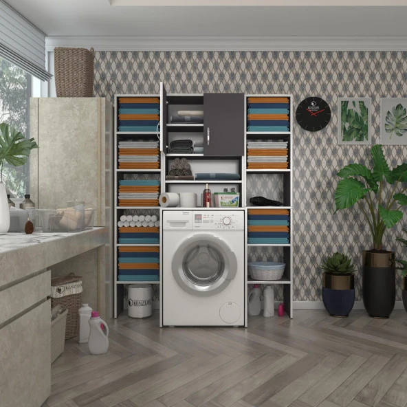 Kenzlife çamaşır makinesi dolabı hayzummaksduble gri 180*126*55 banyo kiler çift kapaklı arkalıklı ürün görseli 1