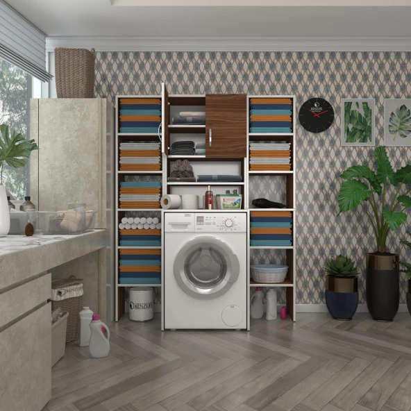 Kenzlife çamaşır makinesi dolabı hayzummaksduble cvz 180*126*55 banyo kiler çift kapaklı arkalıklı