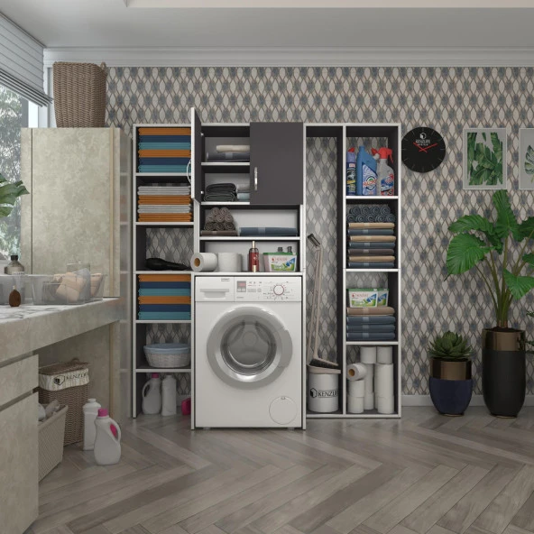 Kenzlife çamaşır makinesi dolabı hayzummega gri 180*156*55 banyo kiler çift kapaklı arkalıklı ürün görseli