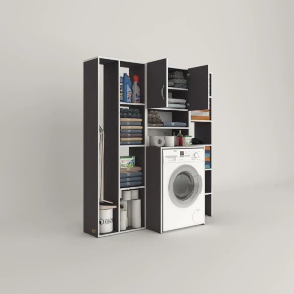 Kenzlife çamaşır makinesi dolabı hayzummega gri 180*156*55 banyo kiler çift kapaklı arkalıklı - Resim 2