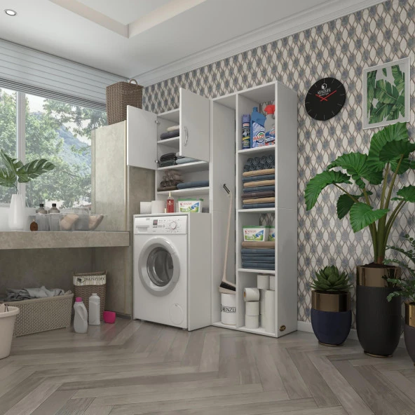 Kenzlife çamaşır makinesi dolabı hayzumsüpürgemdf byz 180*126*55 % 100 mdf full mdf banyo kiler çift kapaklı arkalıklı