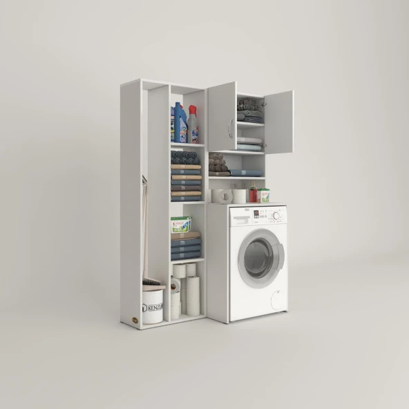 Kenzlife çamaşır makinesi dolabı hayzumsüpürgemdf byz 180*126*55 % 100 mdf full mdf banyo kiler çift kapaklı arkalıklı - 2