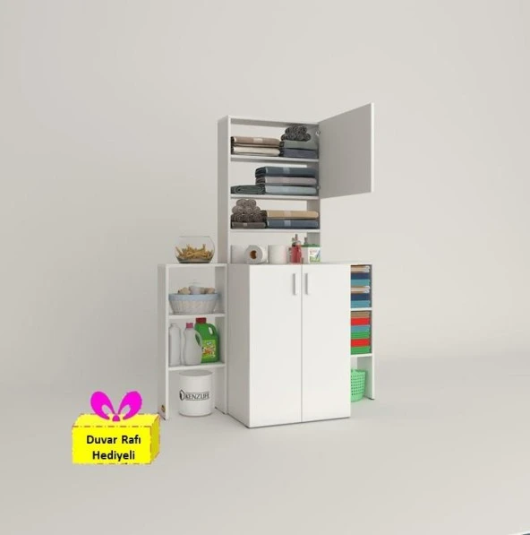 Kenzlife çamaşır makinesi dolabı kasparovmaks byz kurutma dolabı + tekli duvar rafı hediyeli