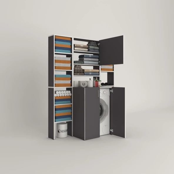 Kenzlife çamaşır makinesi dolabı kasparovmaksduble gri 180*126*55-20 banyo kapaklı arkalıksız - Resim 2